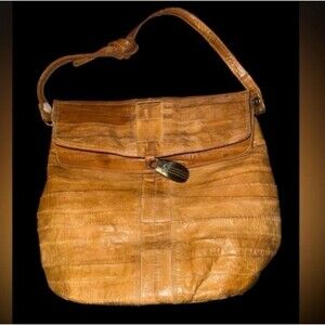 Rare Vintage Eel Skin Crossbody Bag Genuine Anguilla Cognac Exotic Leather MCM